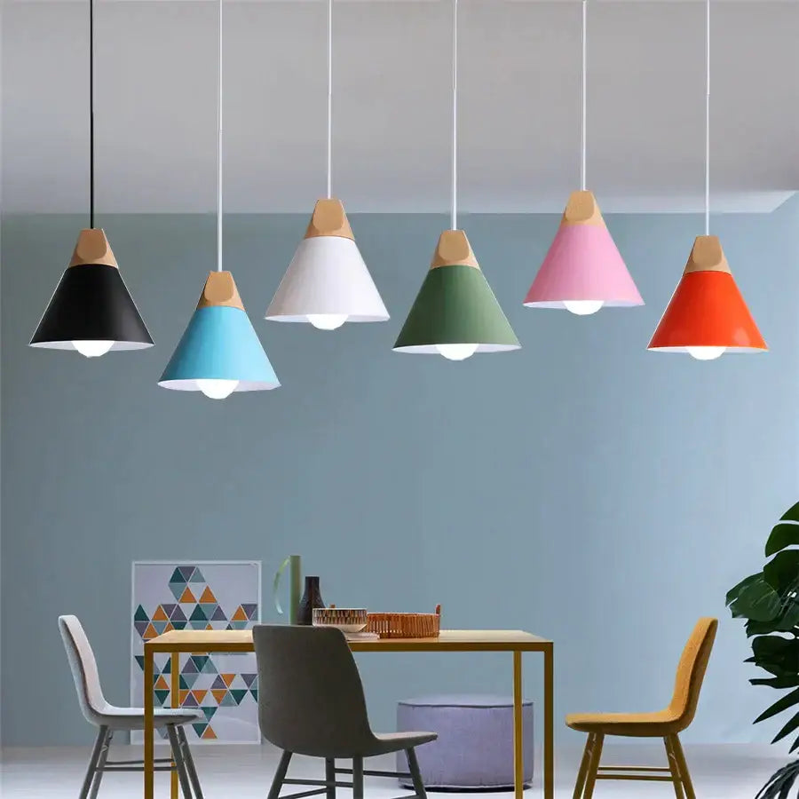 Modern multicolor decorbites cone wood pendant light dining room set