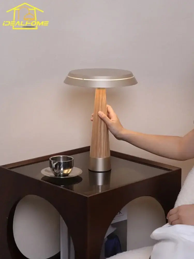 Modern mushroom solid wood table lamp bedroom touch led light