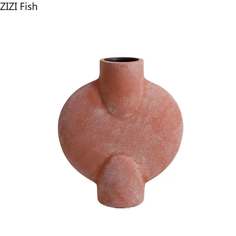 Modern muted tones ceramic disc vase set living room decor