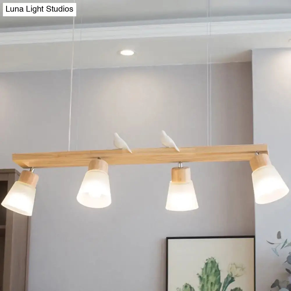 Modern natural wood rectangle island pendant light kitchen with figures