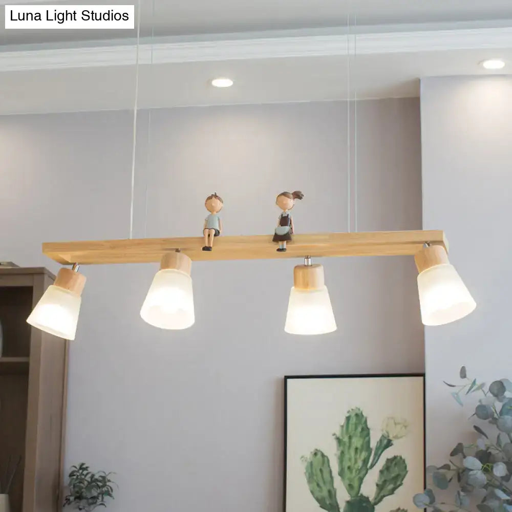 Modern natural wood rectangle island pendant light kitchen with figures
