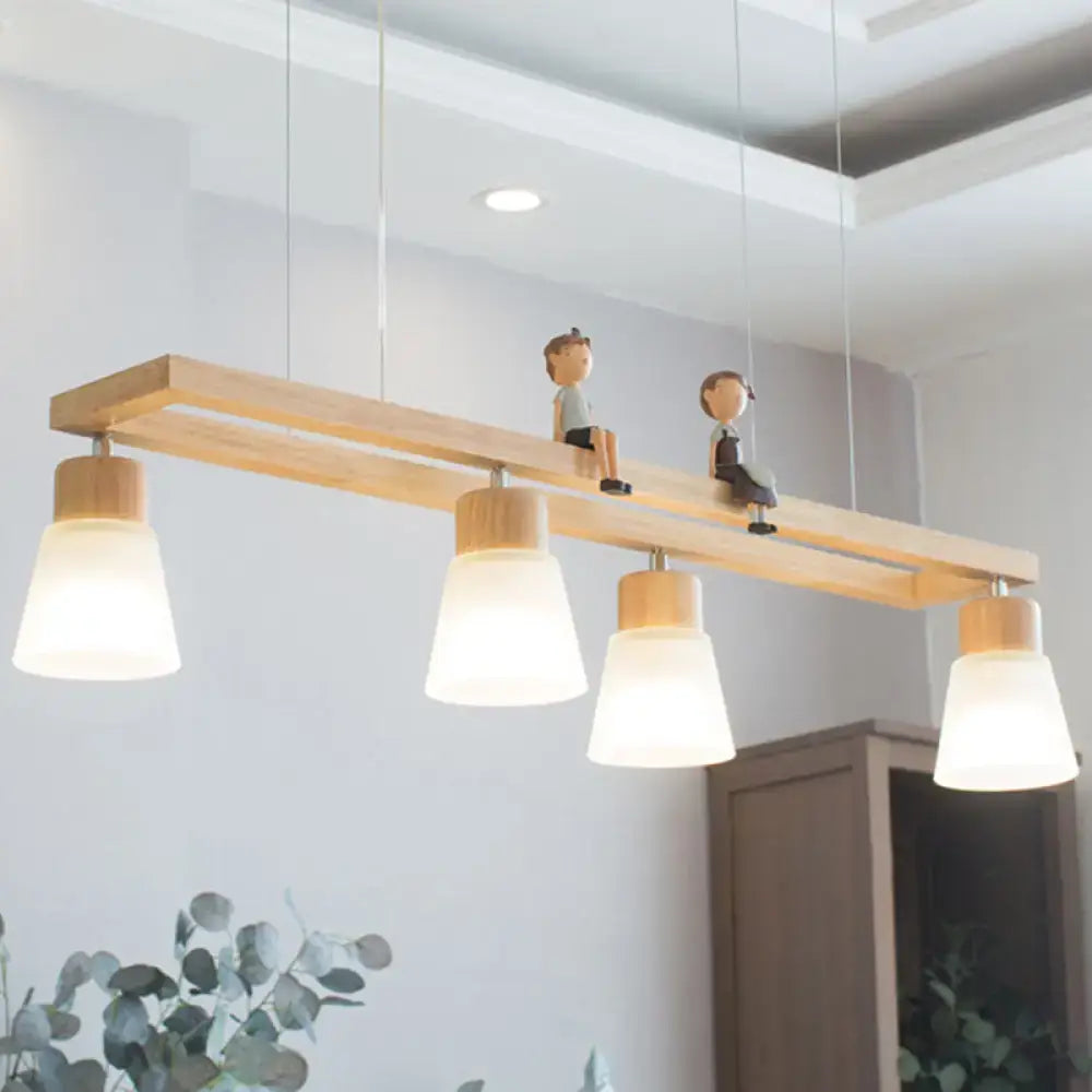 Modern natural wood rectangle island pendant light kitchen with figures