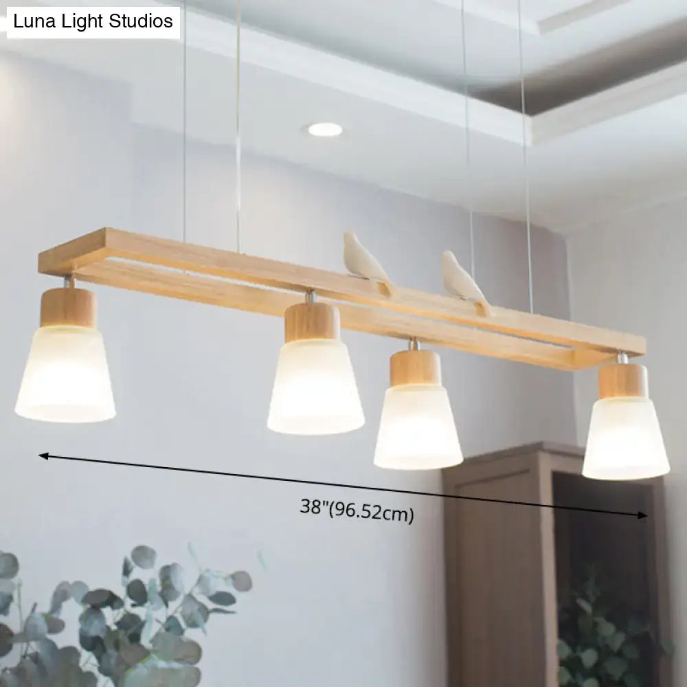 Modern natural wood rectangle island pendant light kitchen with figures