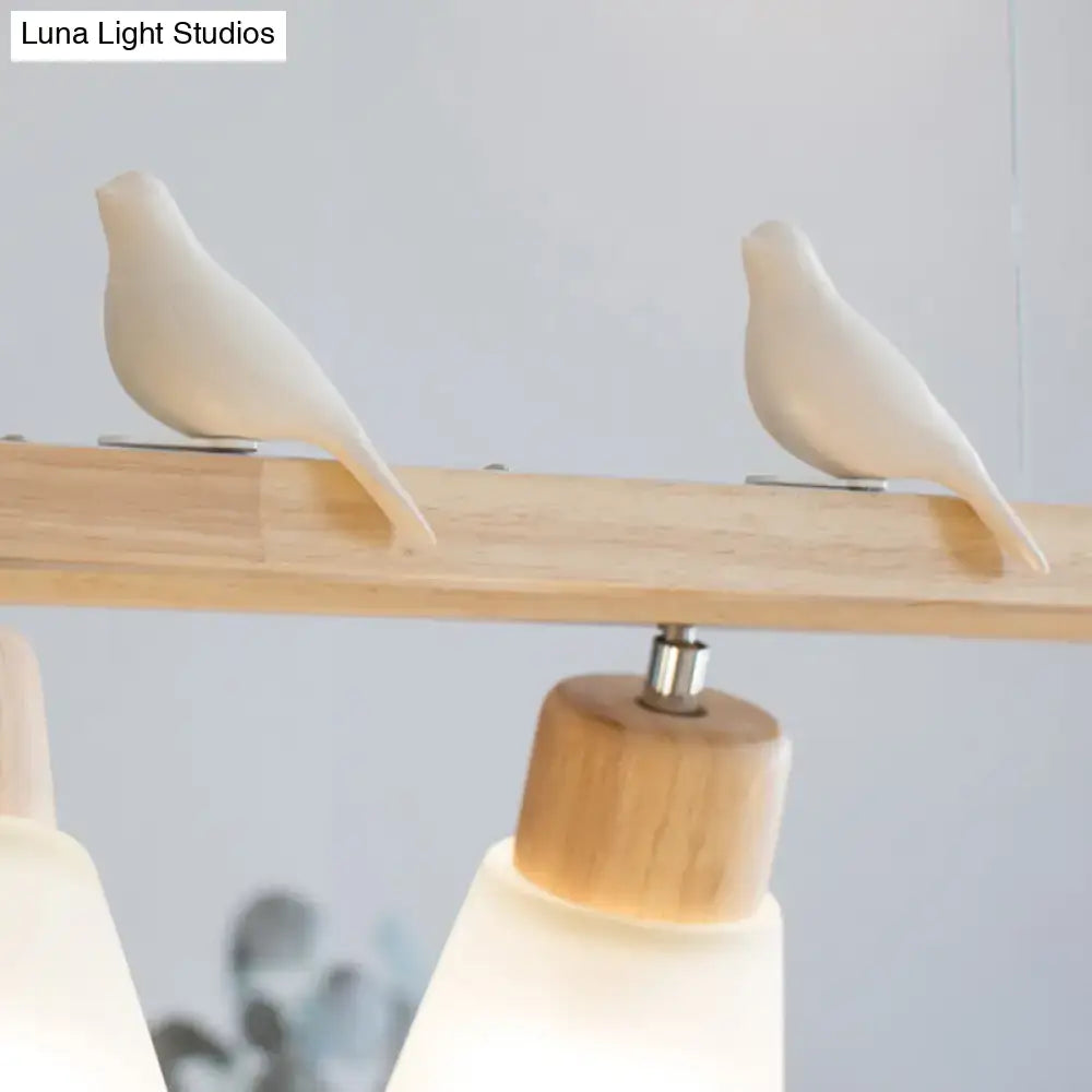 Modern natural wood rectangle island pendant light kitchen with figures
