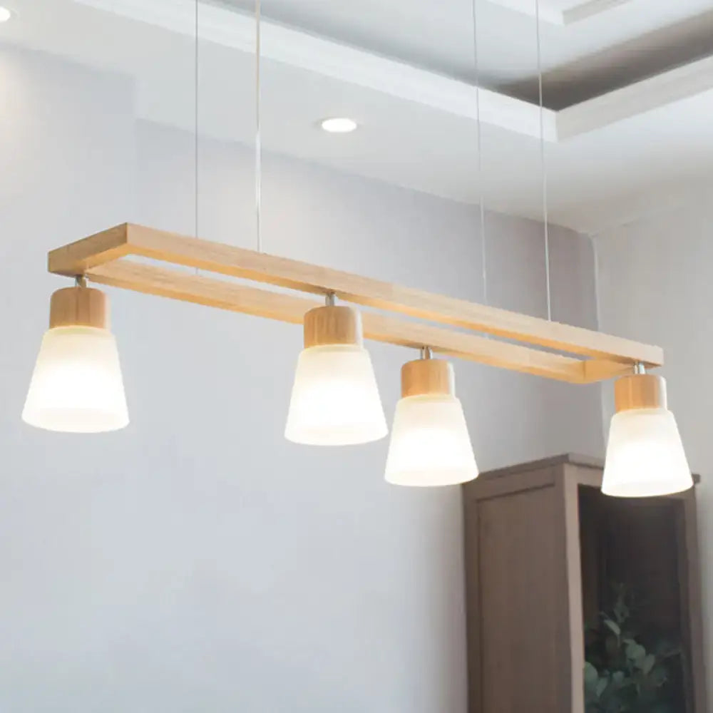 Modern natural wood rectangle island pendant light kitchen with figures