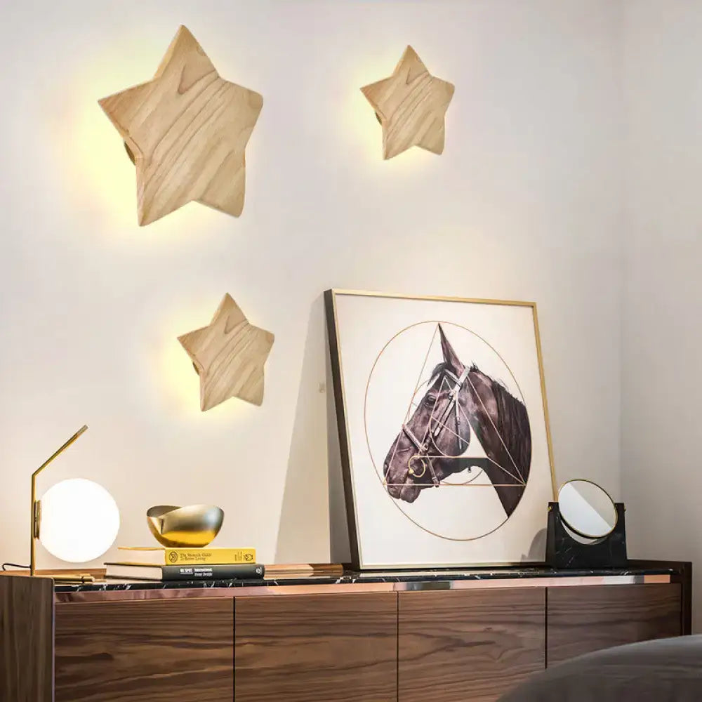 Modern natural wood star wall lamp living room sconce