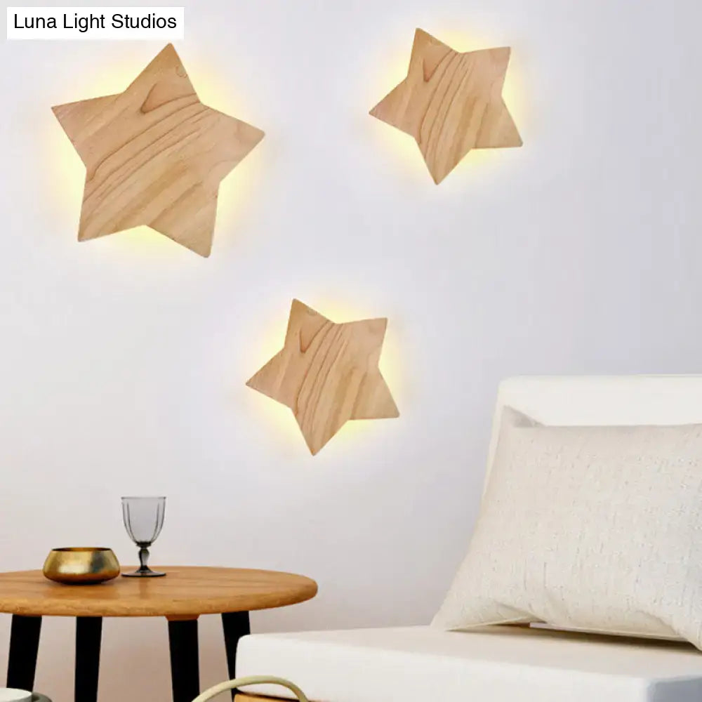 Modern natural wood star wall lamp living room sconce