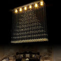 DecorBites™ crystal ball cascade flush ceiling light with nickel finish and cascading crystal beads in a triangular pattern