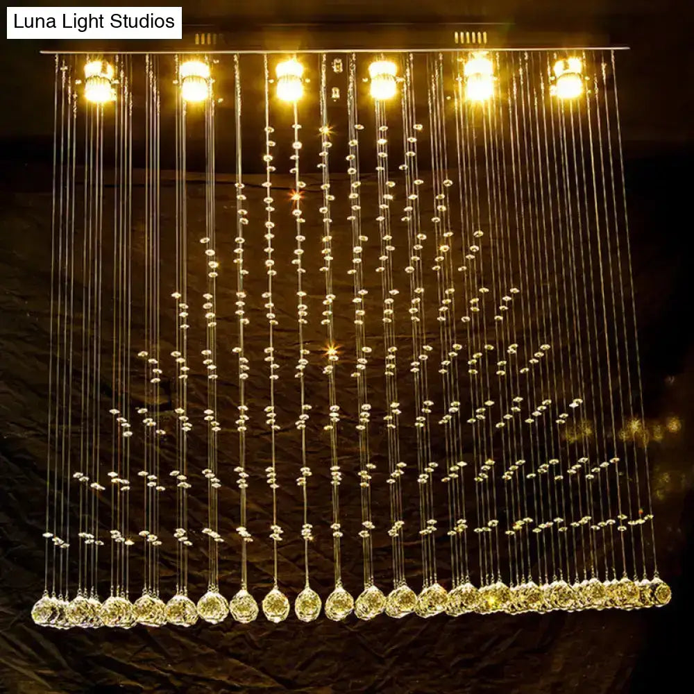 Modern nickel crystal ball cascade chandelier dining room light
