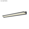 Modern nickel finish led vanity sconce with black frame, elongated design, and frosted glass diffuser for bathroom walls
