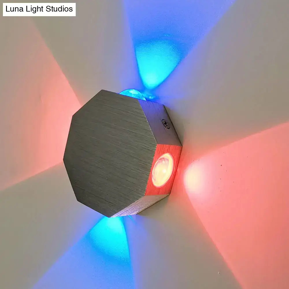 Modern nickel finish octagonal wall sconce with red & blue led light
