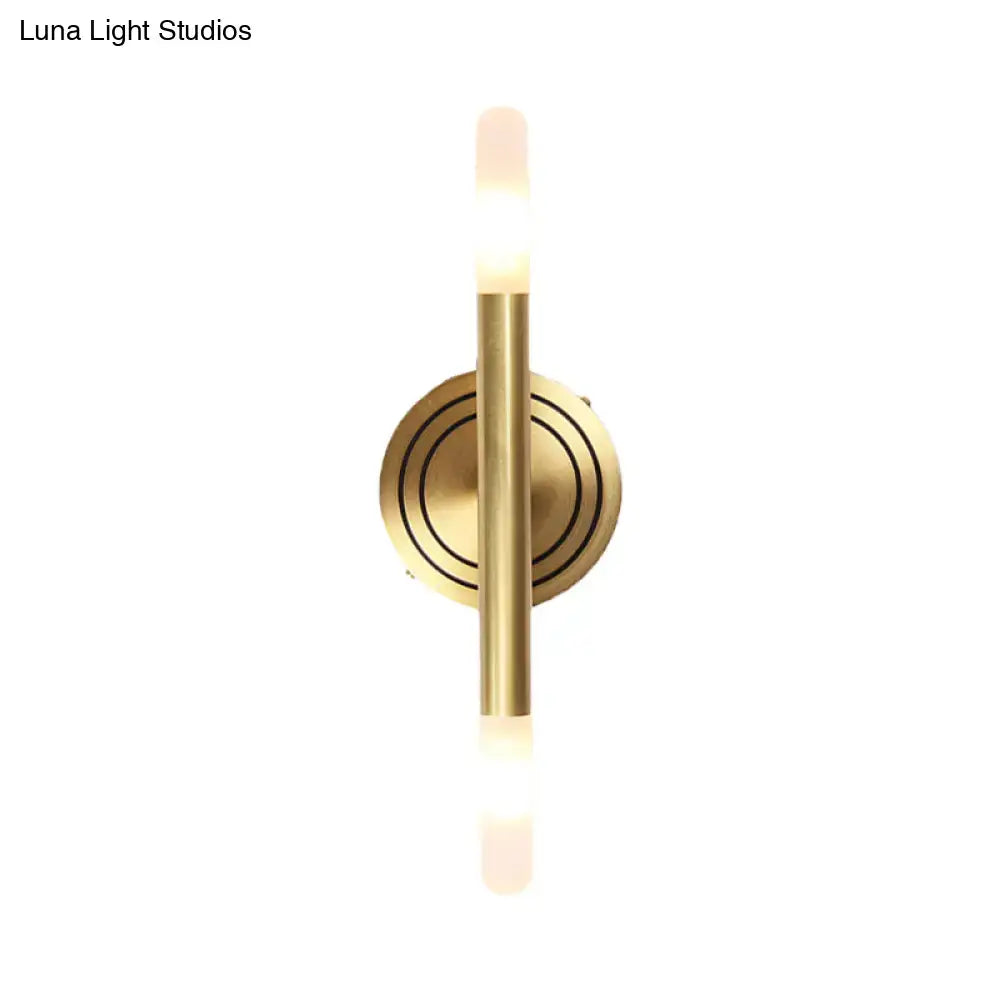 Modern nordic brass finish wall sconce bedroom slim tube lamp