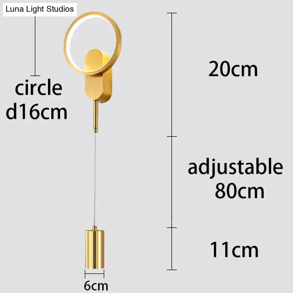 Modern nordic led wall lamp with black gold finish and adjustable hanging cord for bedroom sconce lighting