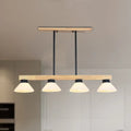 Modern farmhouse-style decorbites™ nordic linear wood hanging light with natural wood frame black rods and opal glass shades