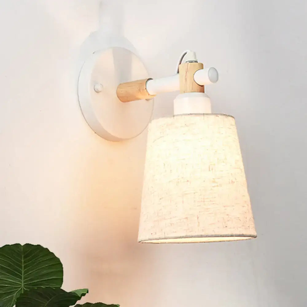 Modern nordic wood wall lamp with horn shade – bedroom sconce