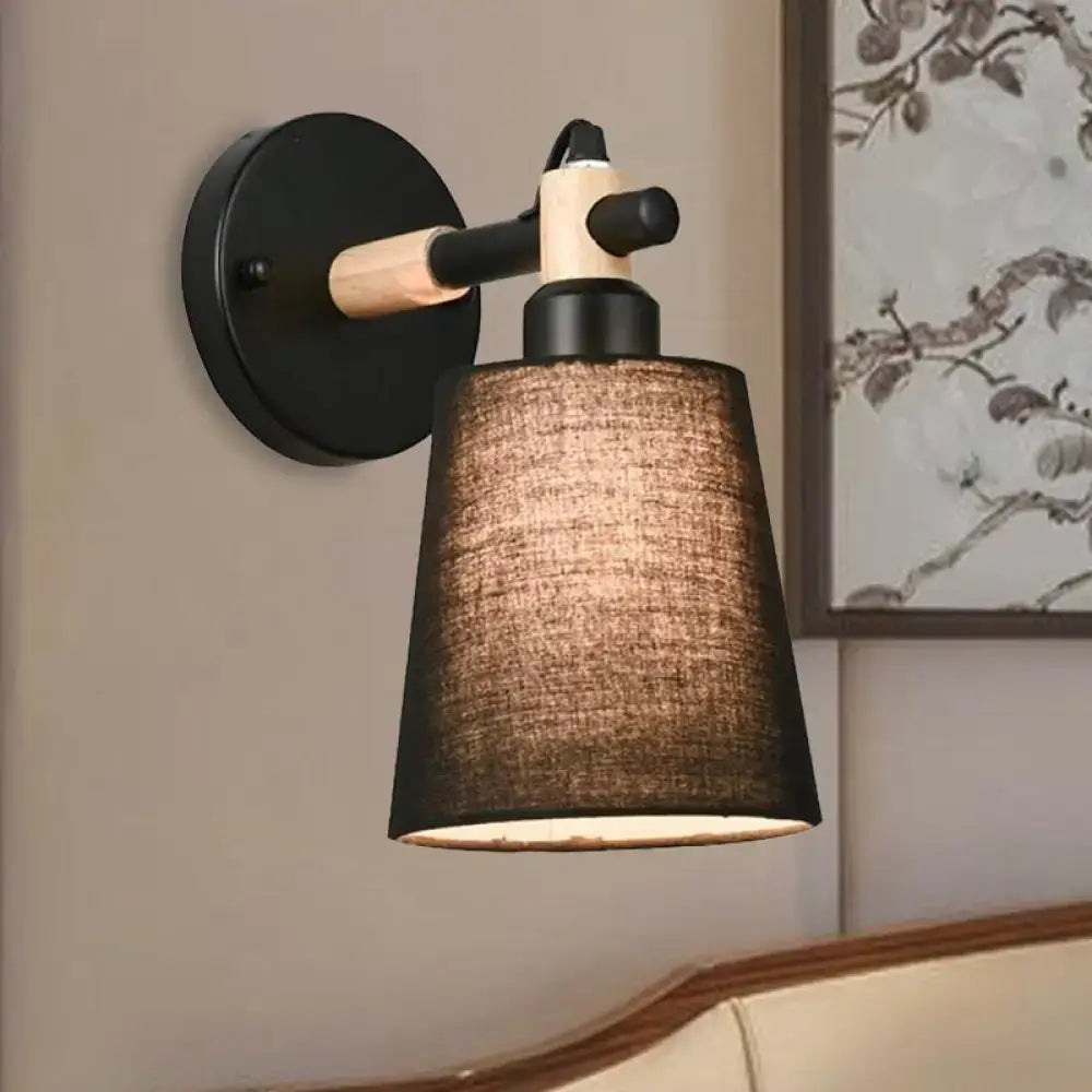 Modern nordic wood wall lamp with horn shade – bedroom sconce