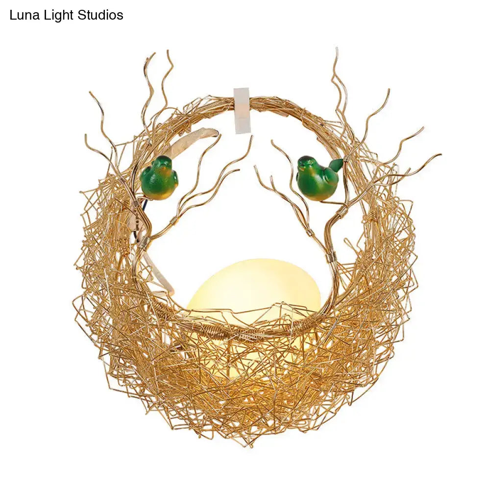 Modern opal glass bird nest sconce light for living room