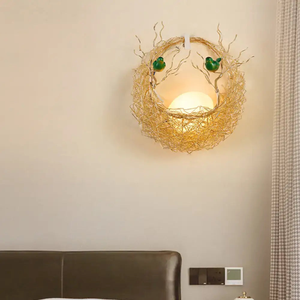 Modern opal glass bird nest sconce light for living room