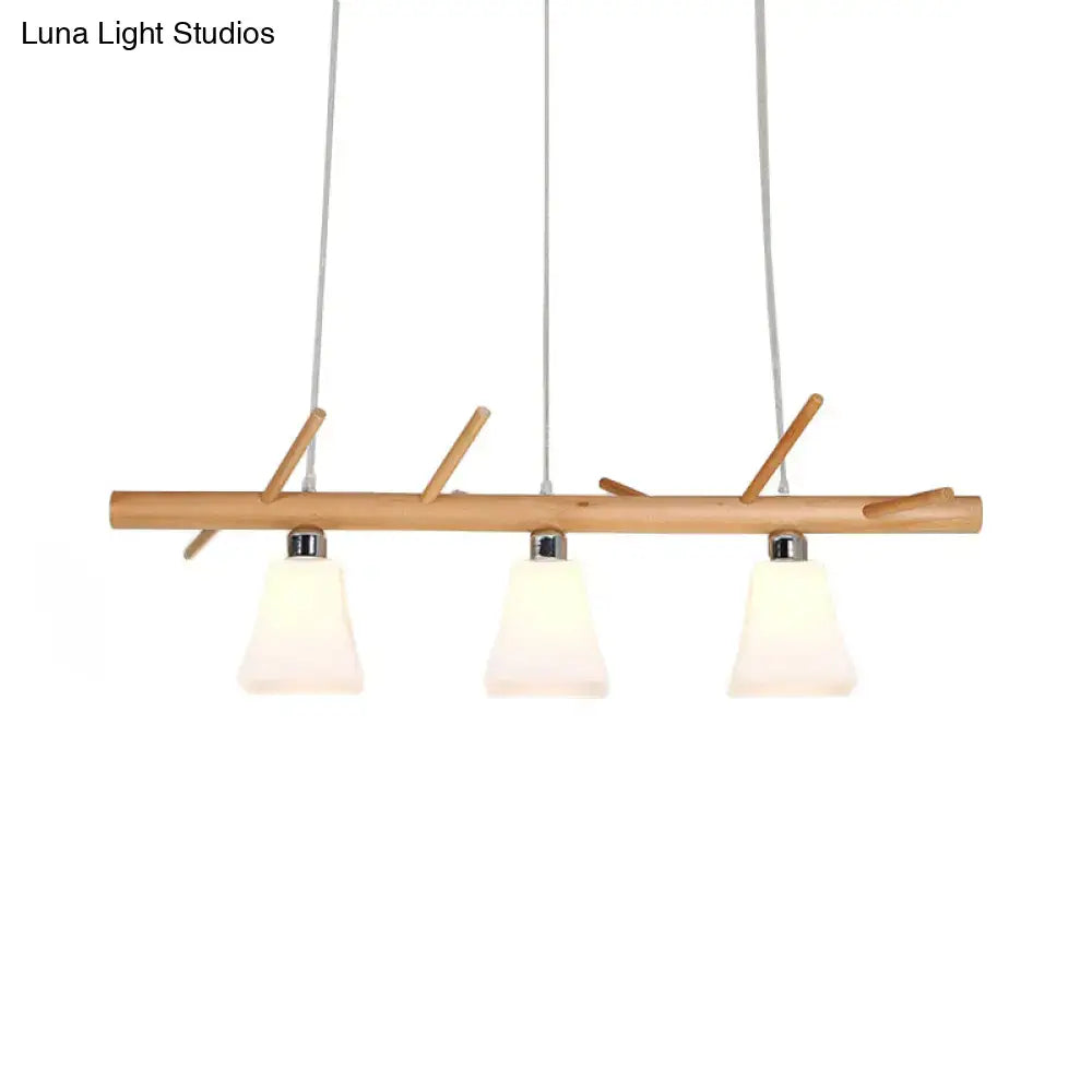 Modern opal glass island lighting in natural wood for dining room