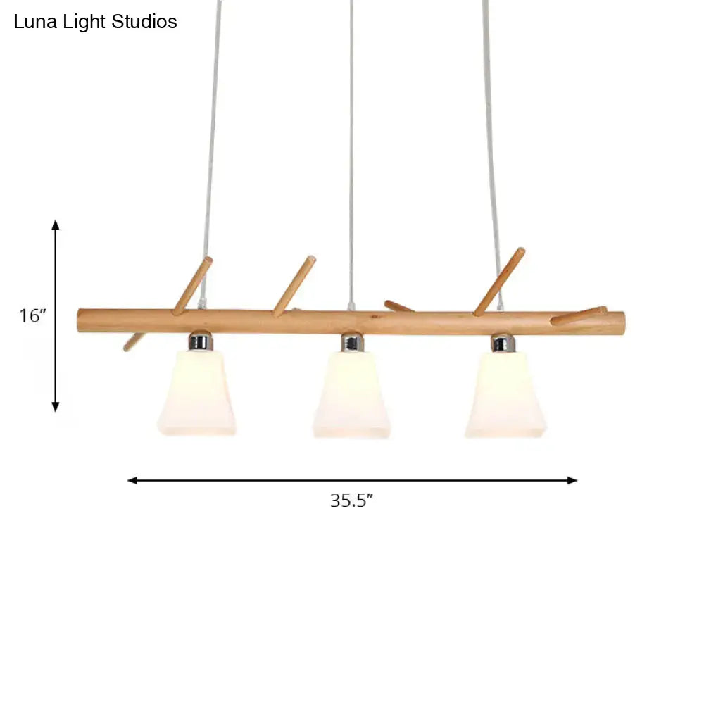 Modern opal glass island lighting in natural wood for dining room