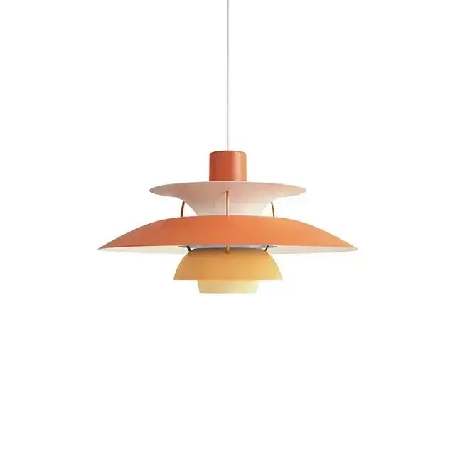 Modern orange & white tiered umbrella pendant light for kitchen