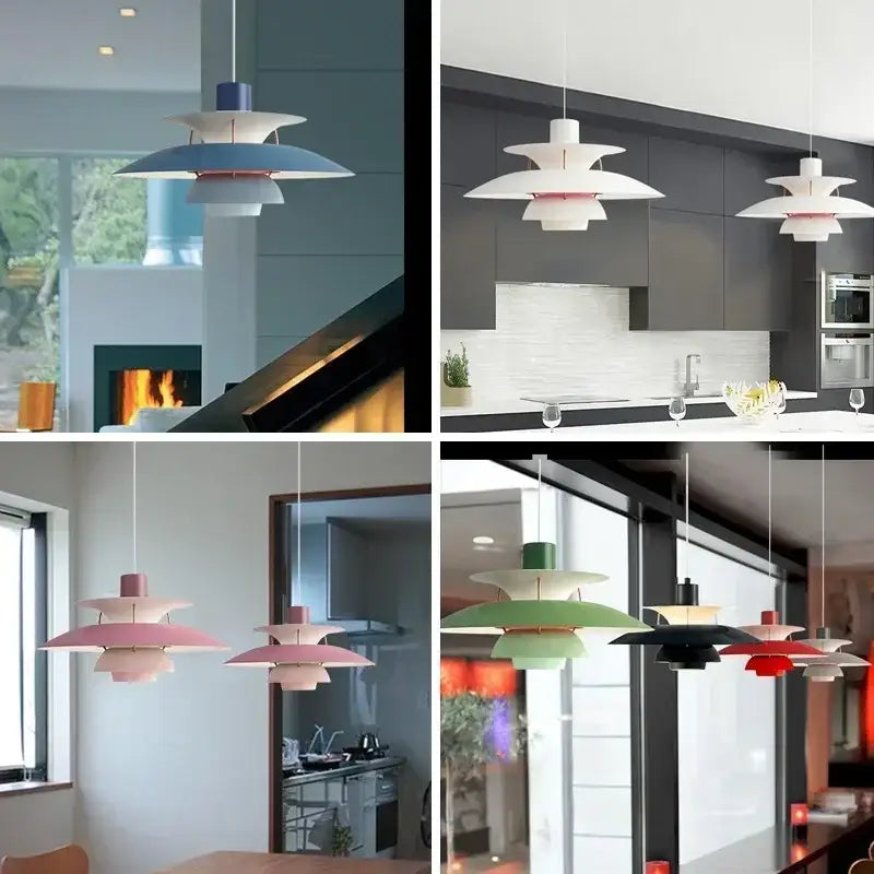 Modern orange & white tiered umbrella pendant light for kitchen