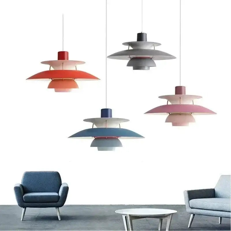 Modern orange & white tiered umbrella pendant light for kitchen
