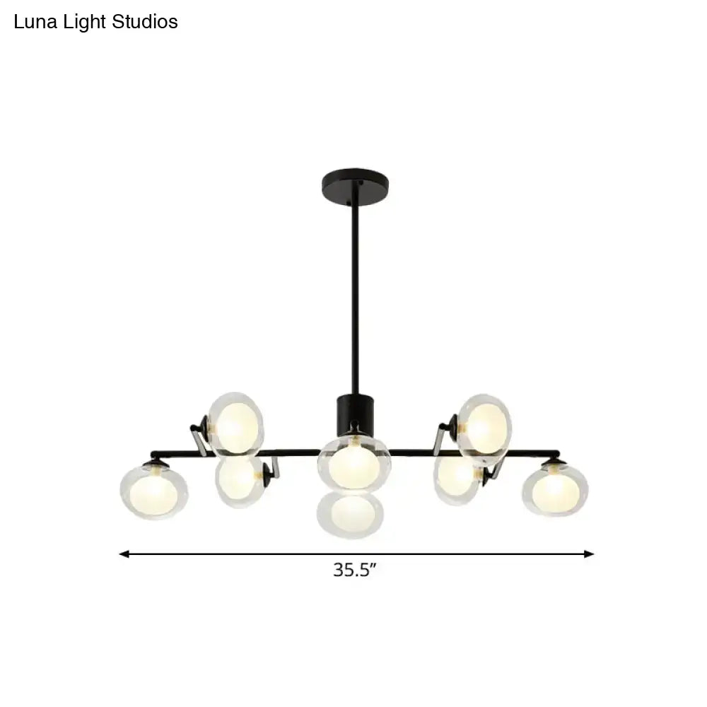 Modern oval black & white glass globe chandelier dining room light