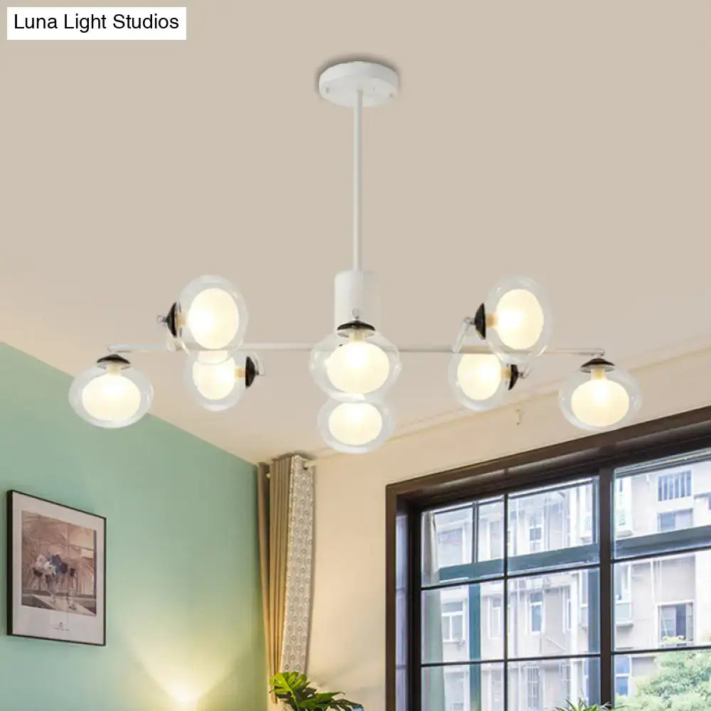 Modern oval black & white glass globe chandelier dining room light