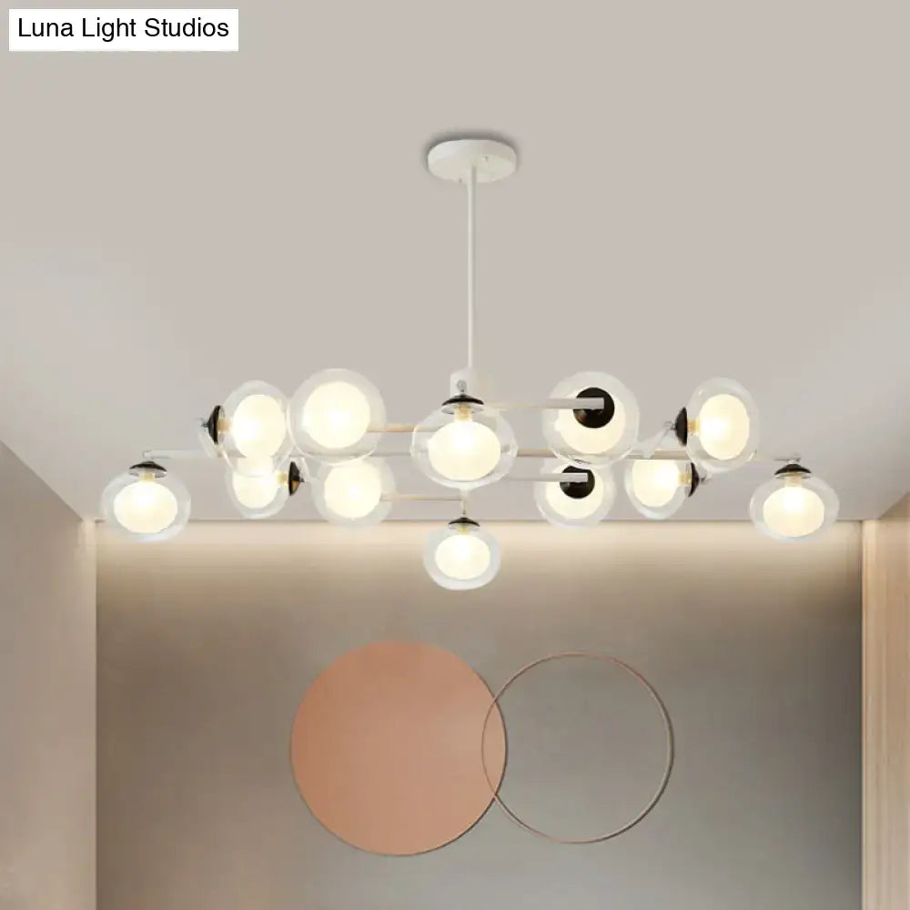 Modern oval black & white glass globe chandelier dining room light