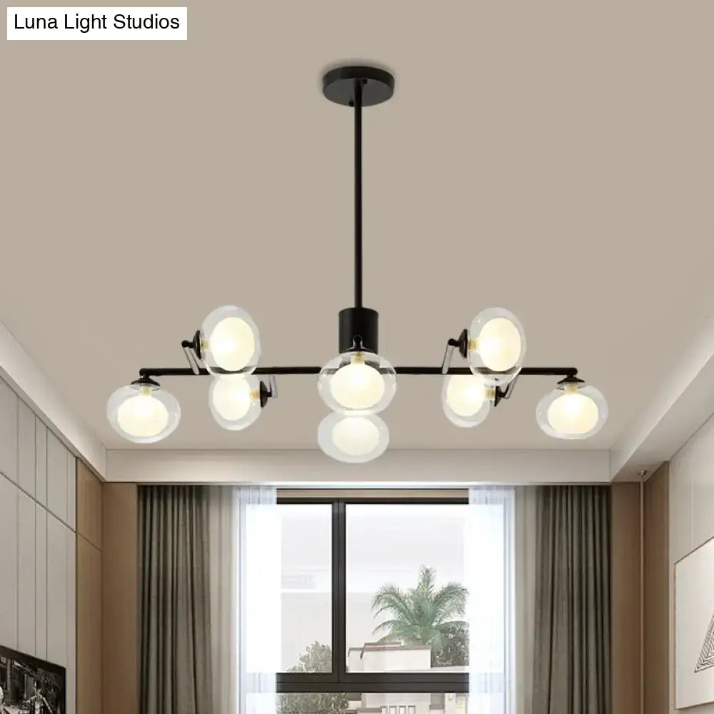 Modern oval black & white glass globe chandelier dining room light