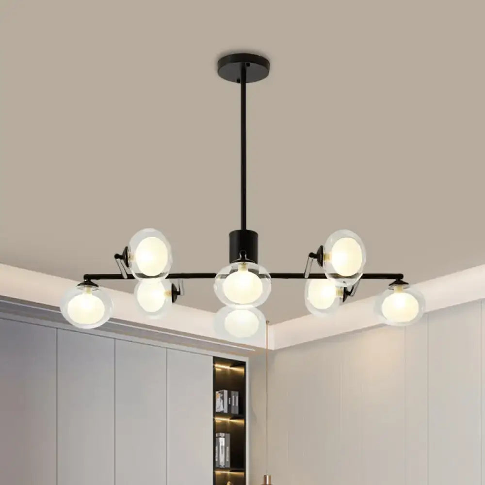 Modern oval black & white glass globe chandelier dining room light