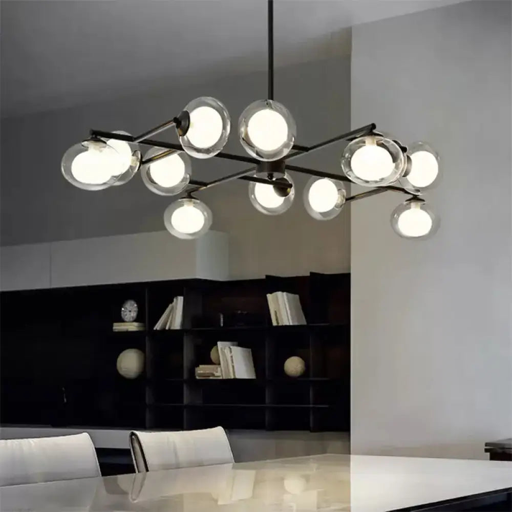 Modern oval black & white glass globe chandelier dining room light