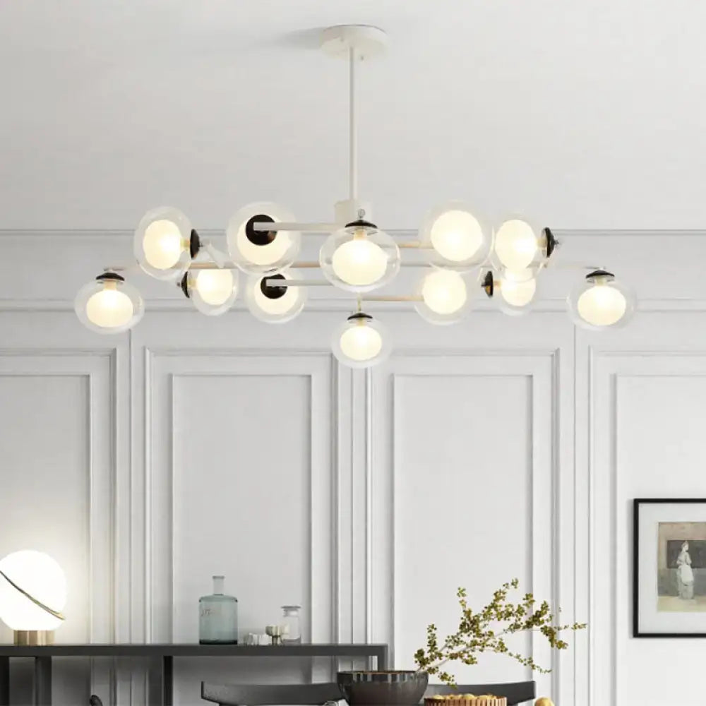 Modern oval black & white glass globe chandelier dining room light