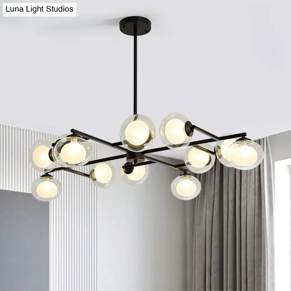 Modern oval black & white glass globe chandelier dining room light