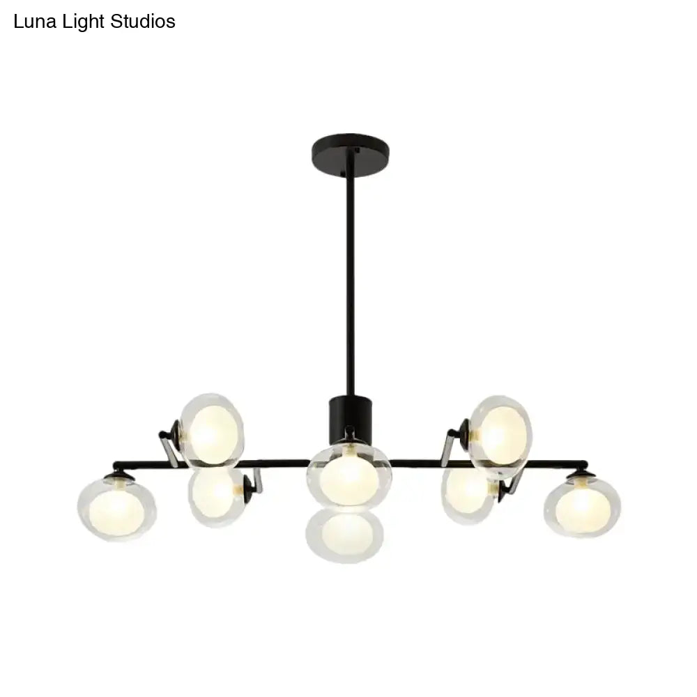 Modern oval black & white glass globe chandelier dining room light