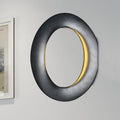 A sleek modern oval black white led mirror with matte black frame and illuminated gold rim for bedroom wall light 110v-120v