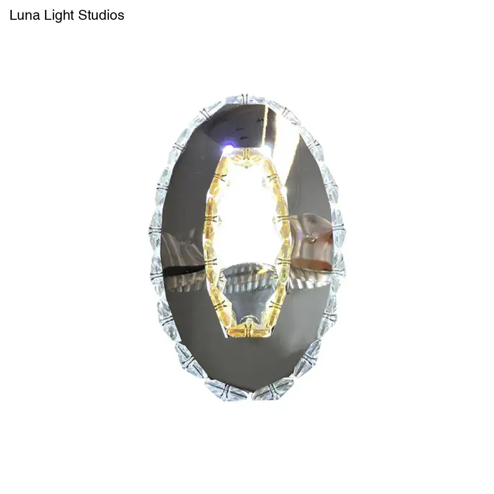Modern oval chrome crystal wall sconce bedroom warm white light