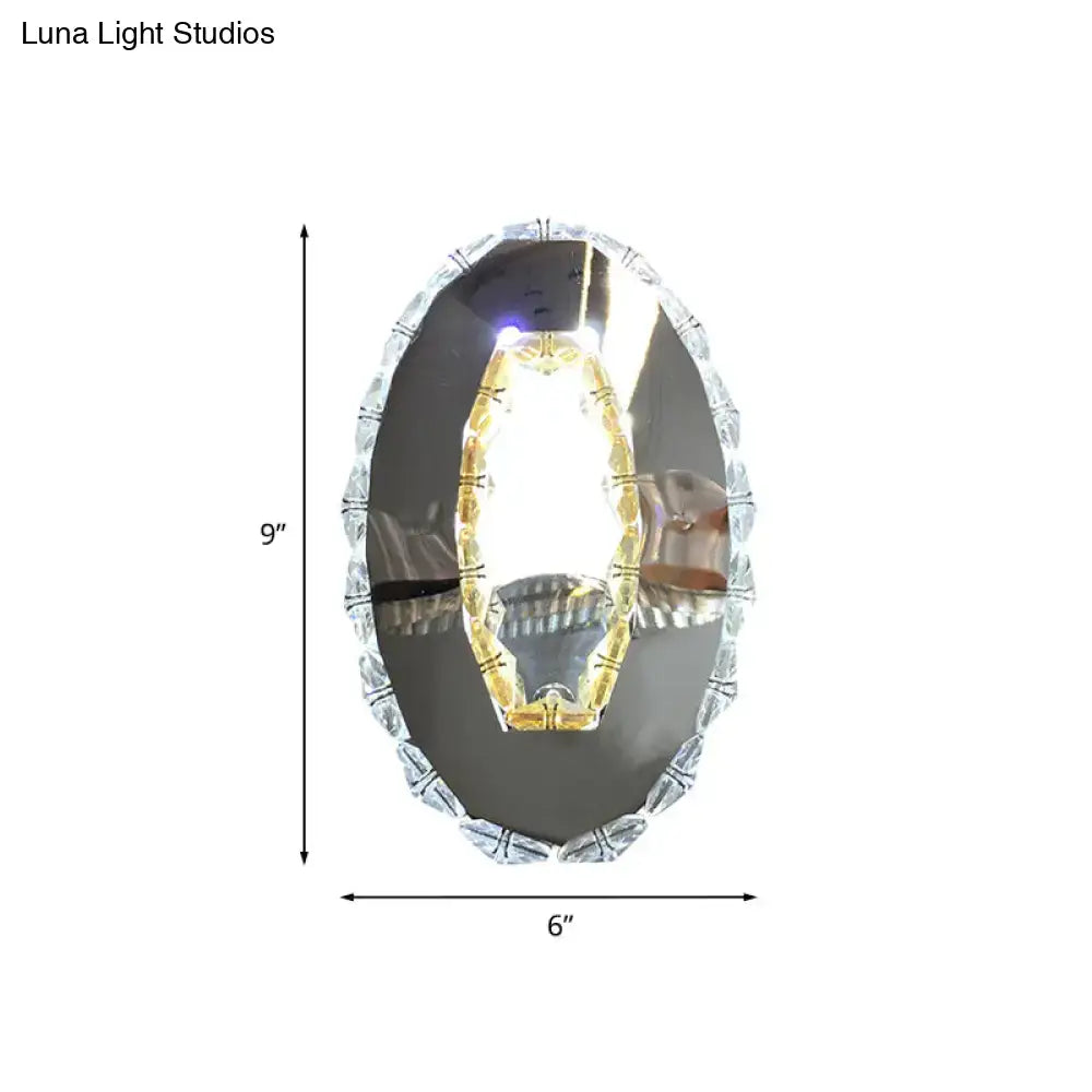 Modern oval chrome crystal wall sconce bedroom warm white light