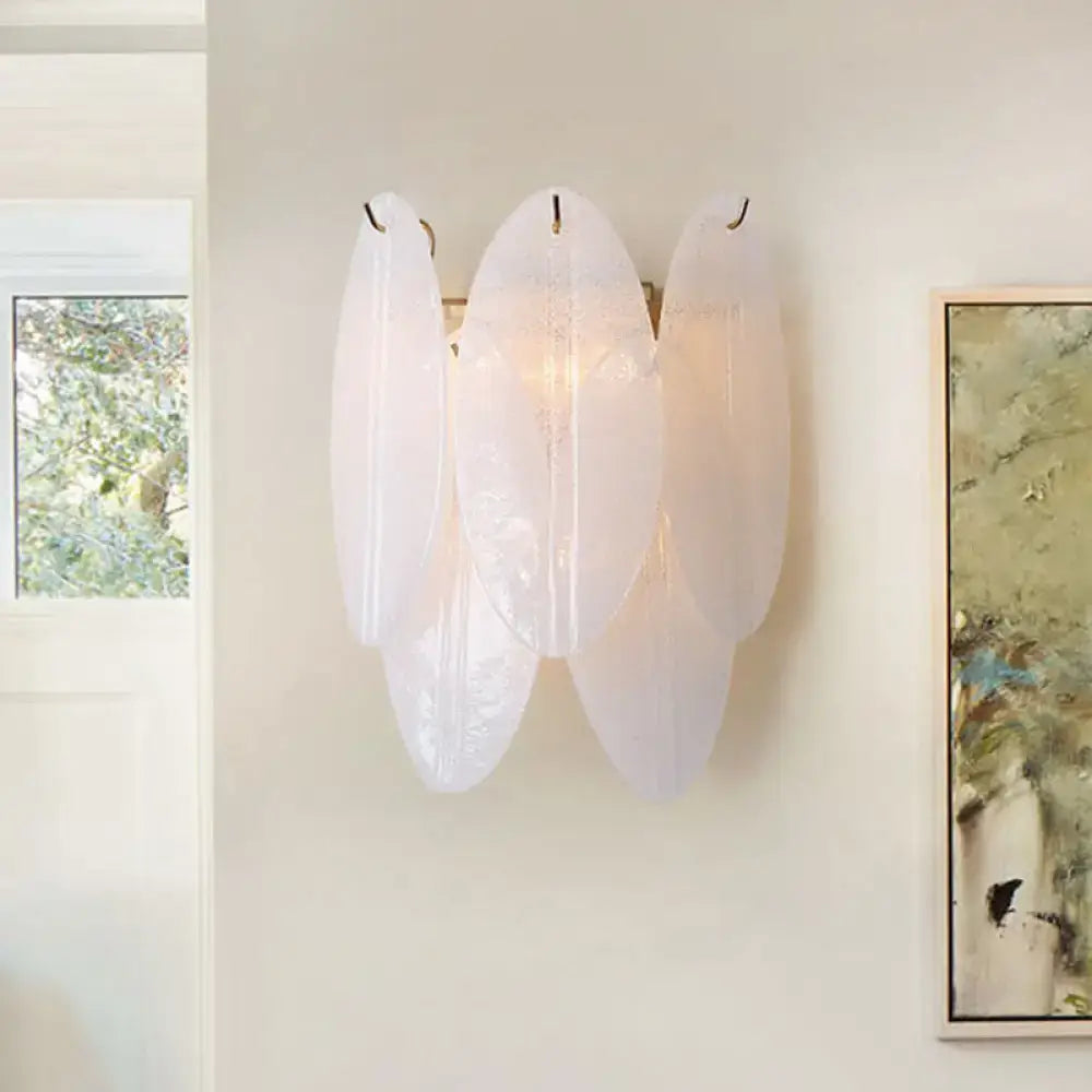 Modern oval white glass leaf wall sconce hallway light source