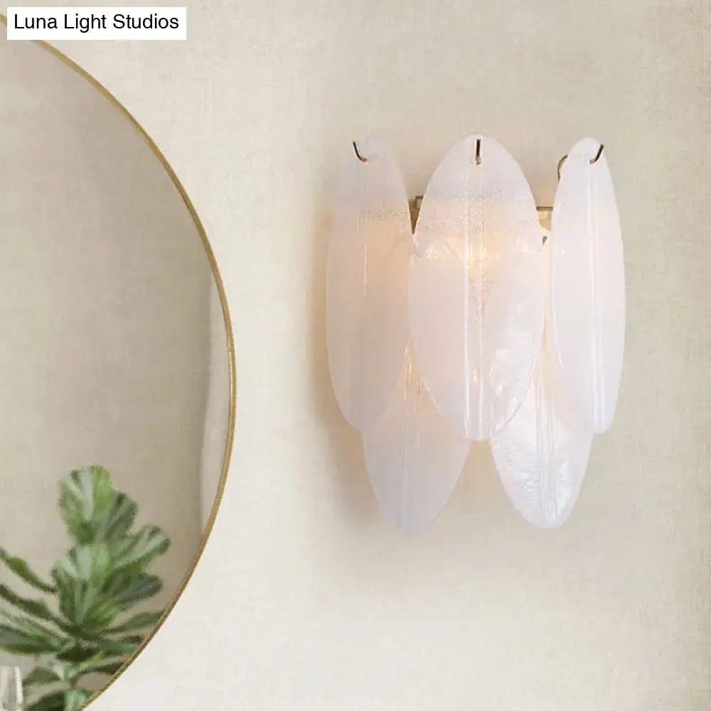 Modern oval white glass leaf wall sconce hallway light source