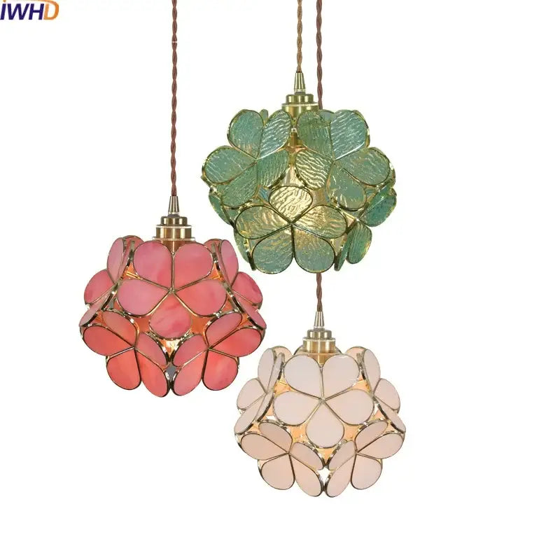 Modern pastel petal colorful glass led pendant lights dining room