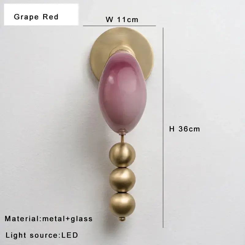 Modern pink and brass curve glass wall lamp bedroom sconce