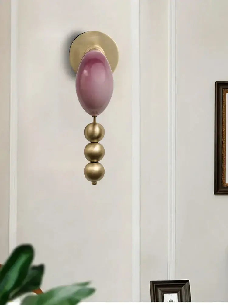 Modern pink and brass curve glass wall lamp bedroom sconce