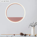 Modern pink & blue iron hoop wall light with bedroom storage rack