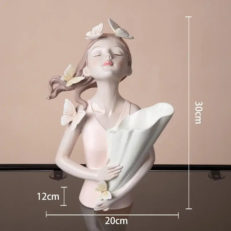 Modern pink butterfly girl sculpture living room resin flower vase