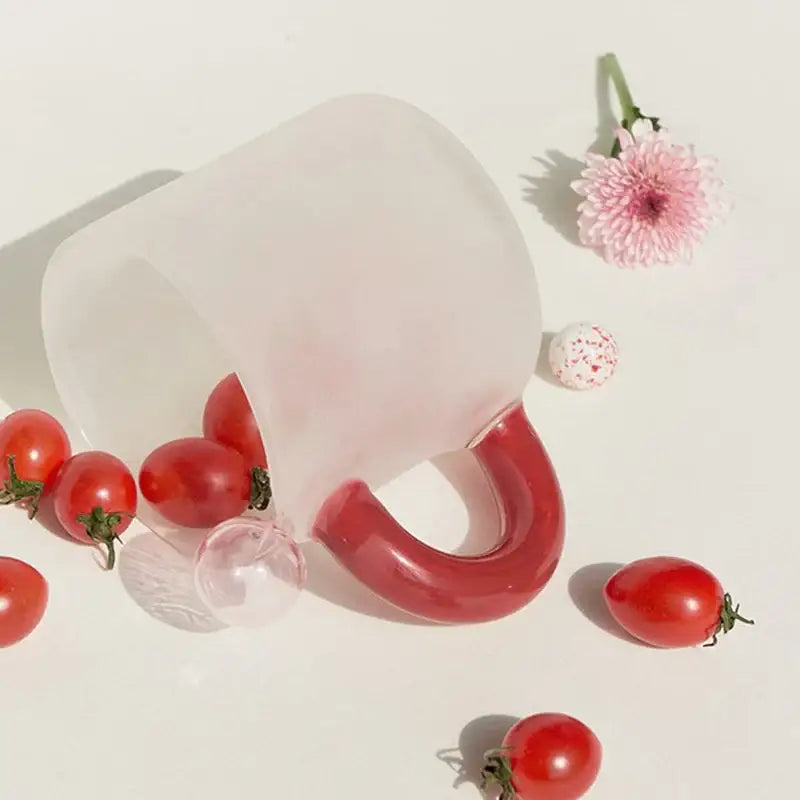 Modern pink & red glass mug set dining room dessert bowl