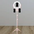 Modern pink triple phone stand ring light with three holders on pink tripod stand compatible with 110v-120v 220v-240v