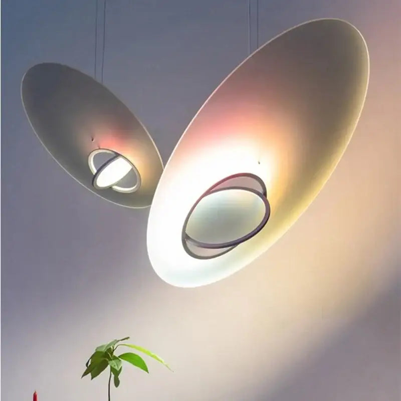 Modern pink & white oval glass pendant light dining room
