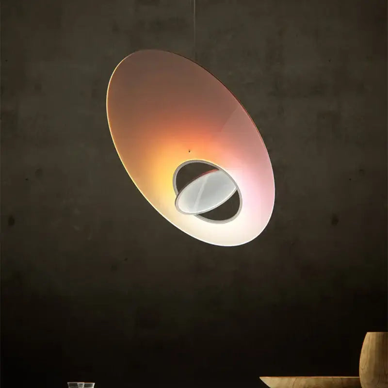 Modern pink & white oval glass pendant light dining room